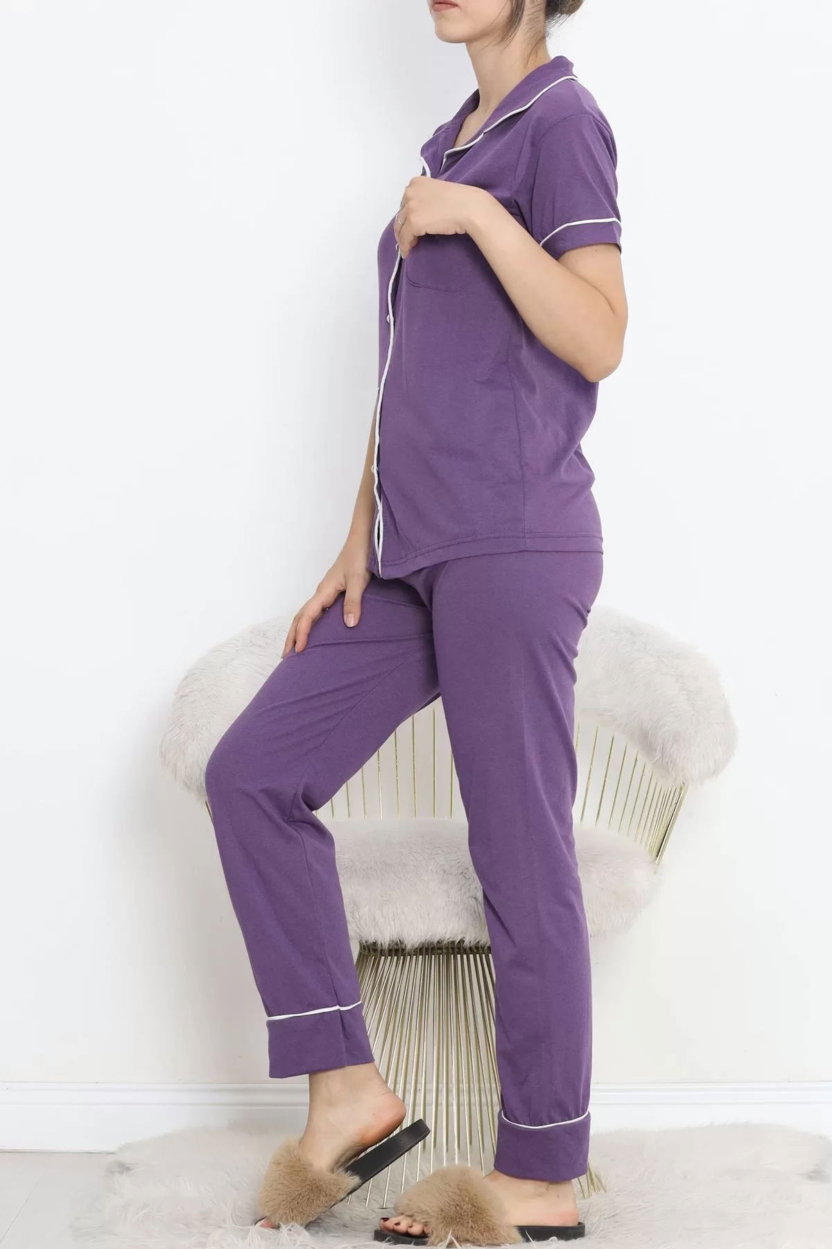 Pajama Set with Front Pocket Purple White - 11404.1048.