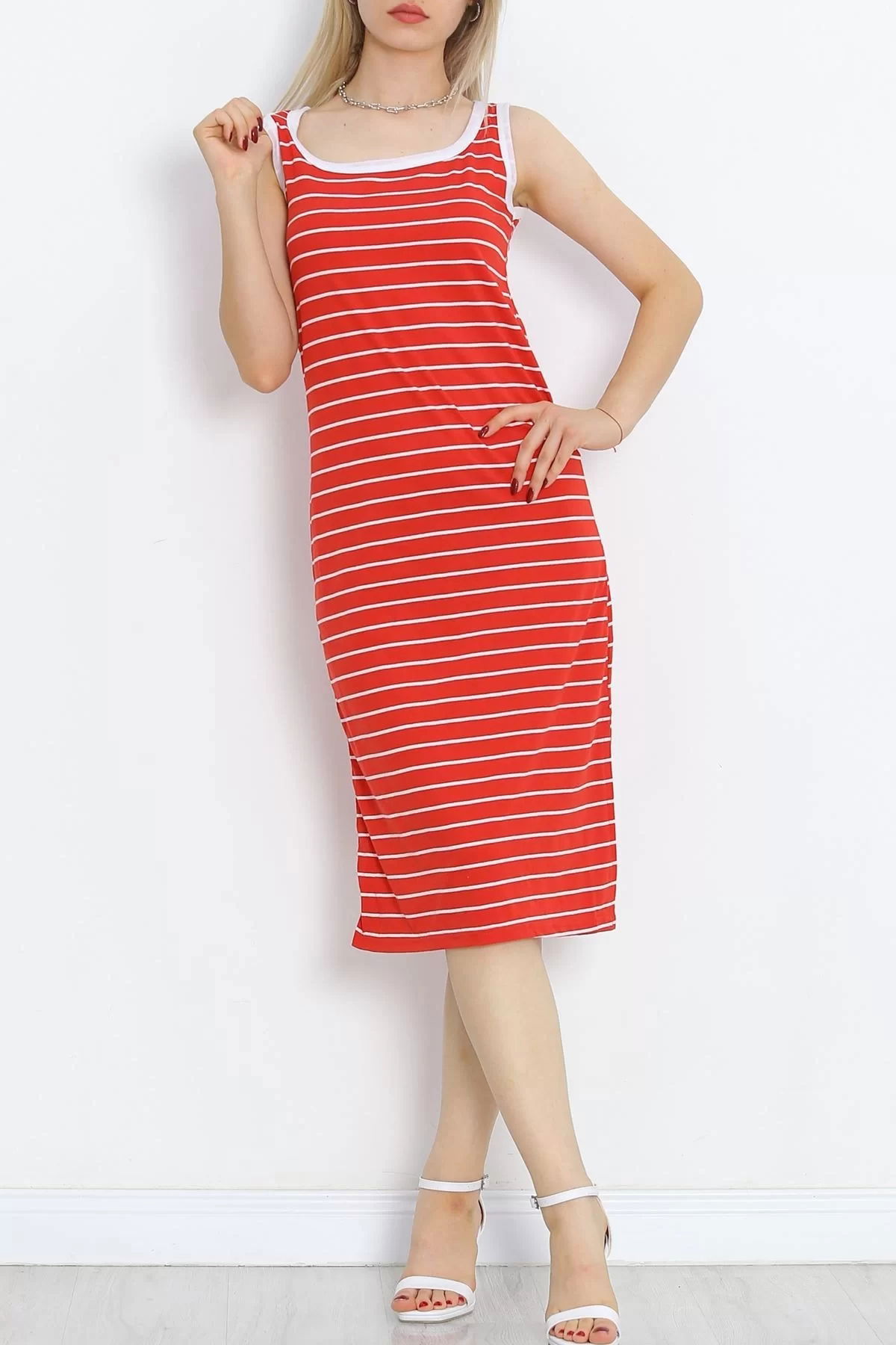 Striped Garnished Suprem Dress Red - 15922.1567.