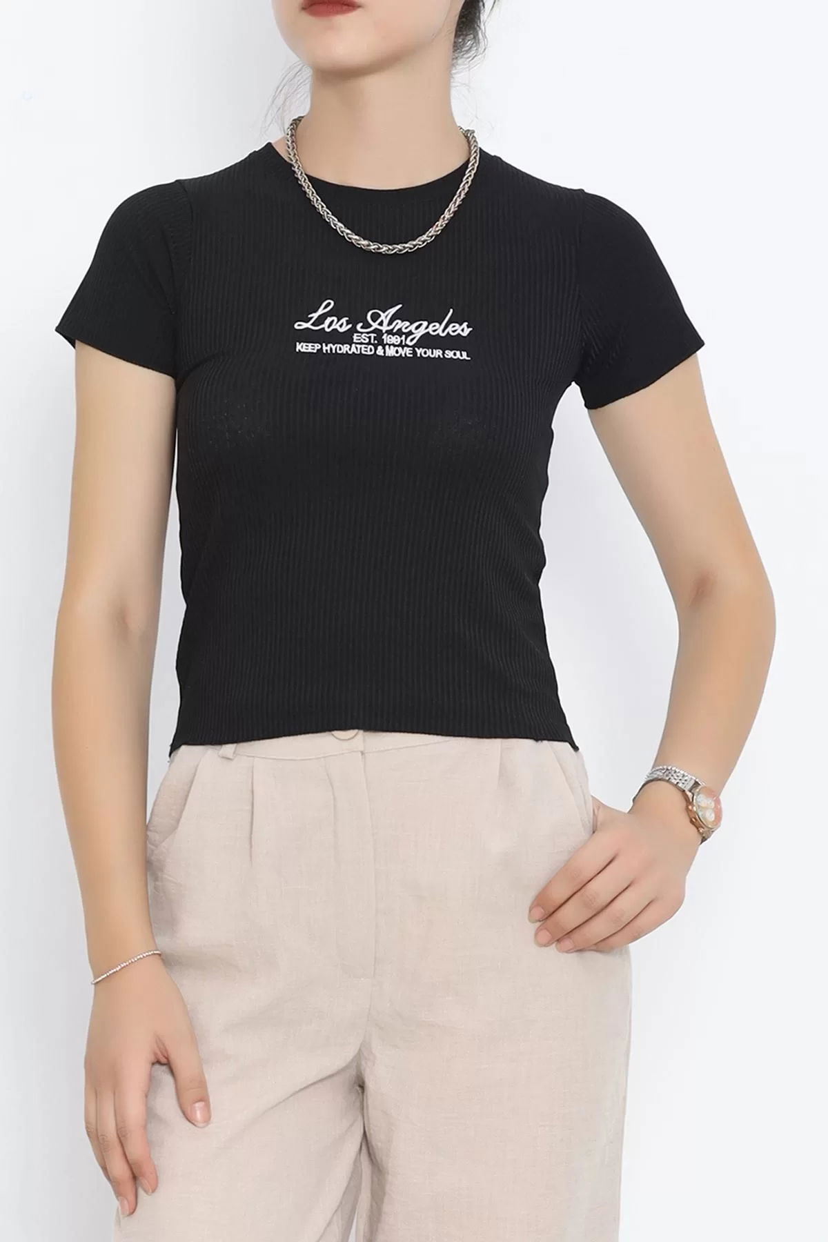 Embroidered Fitted T-shirt Black - 18890.1247.