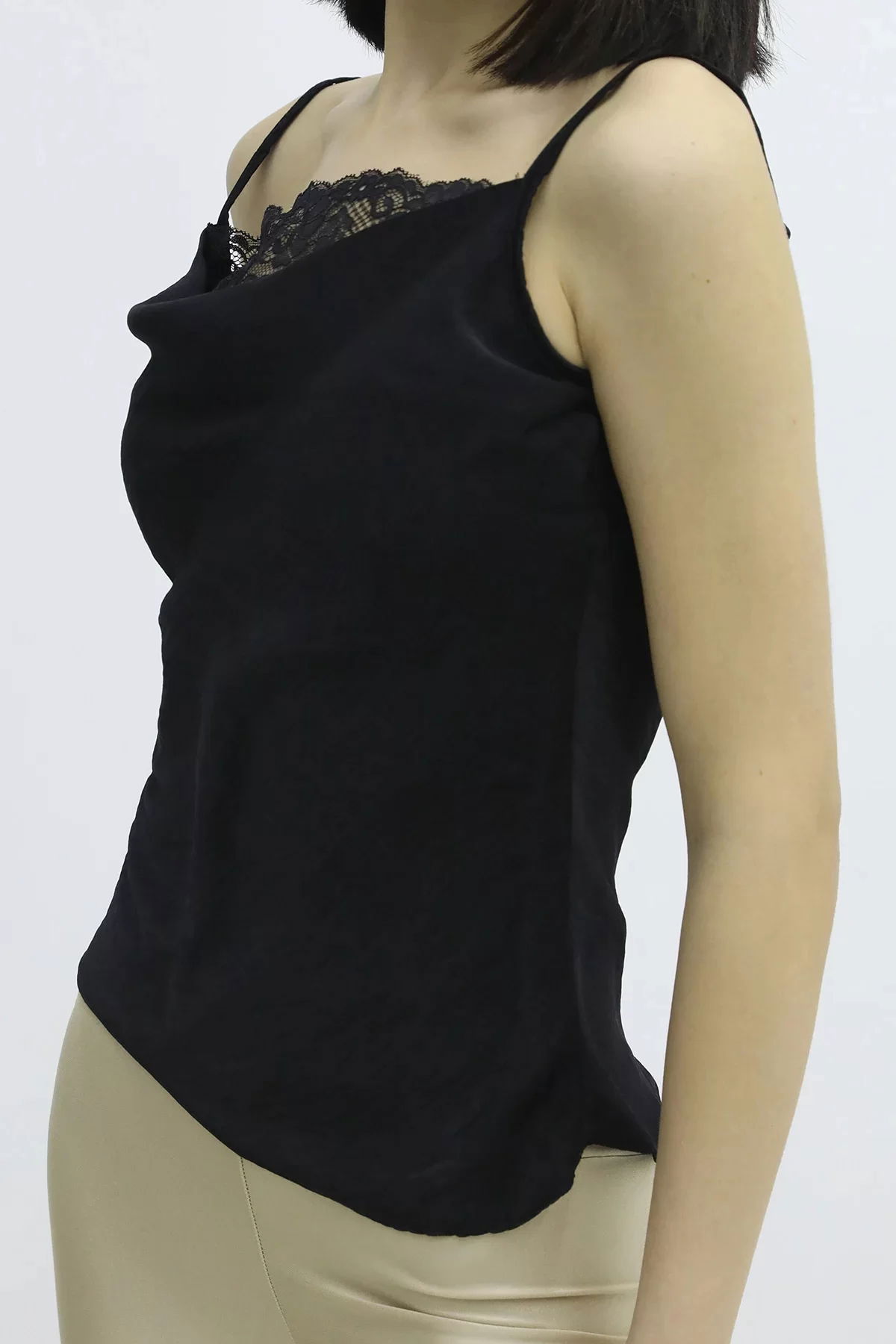 Lace Embroidered Blouse with Straps Black - P-019808