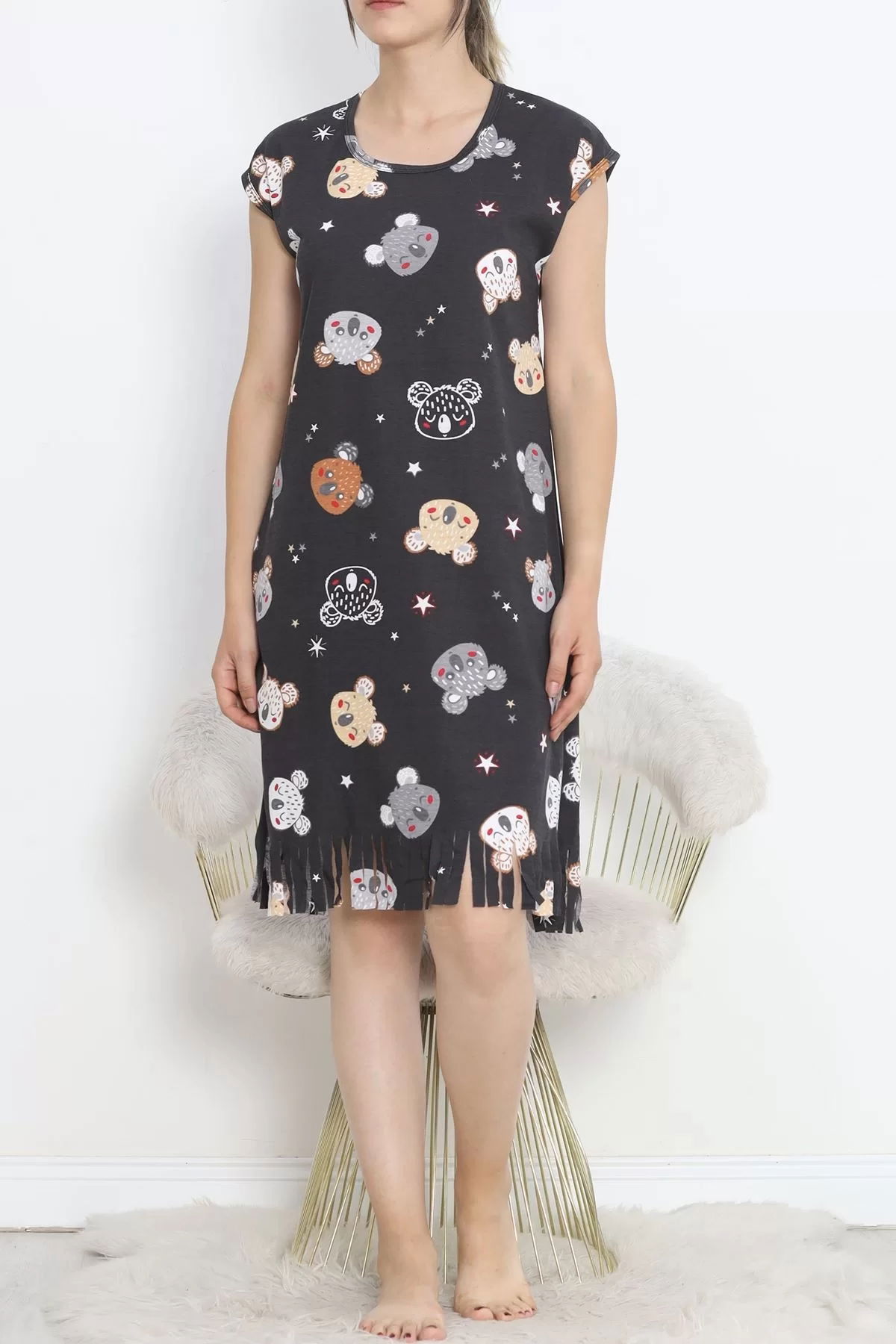 Printed Rotation Tasseled Dress Black Patterned - 263.1287.