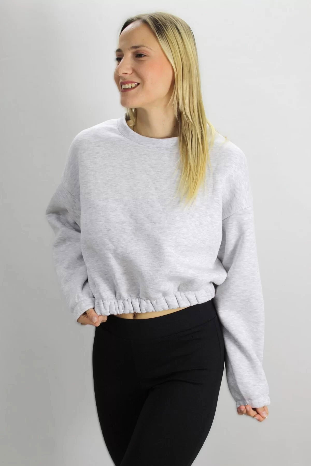 Crew Neck Sweat Gray with Elastic Waist - 07100