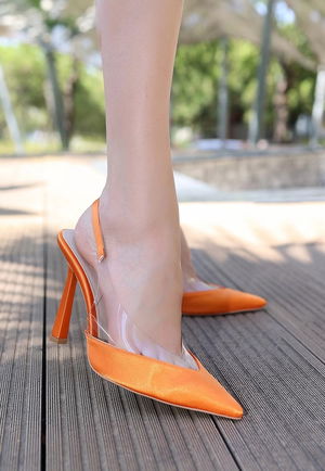 Reon Orange Satin Heeled Shoes