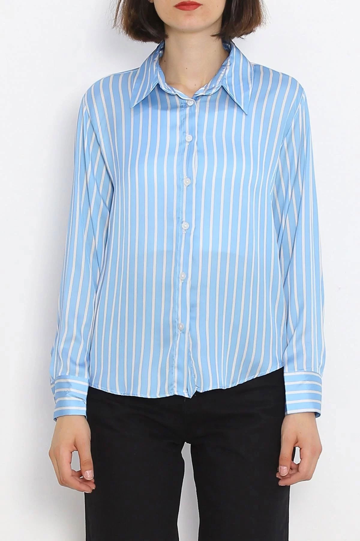 Striped Satin Shirt Blue-White - 18889.1247.