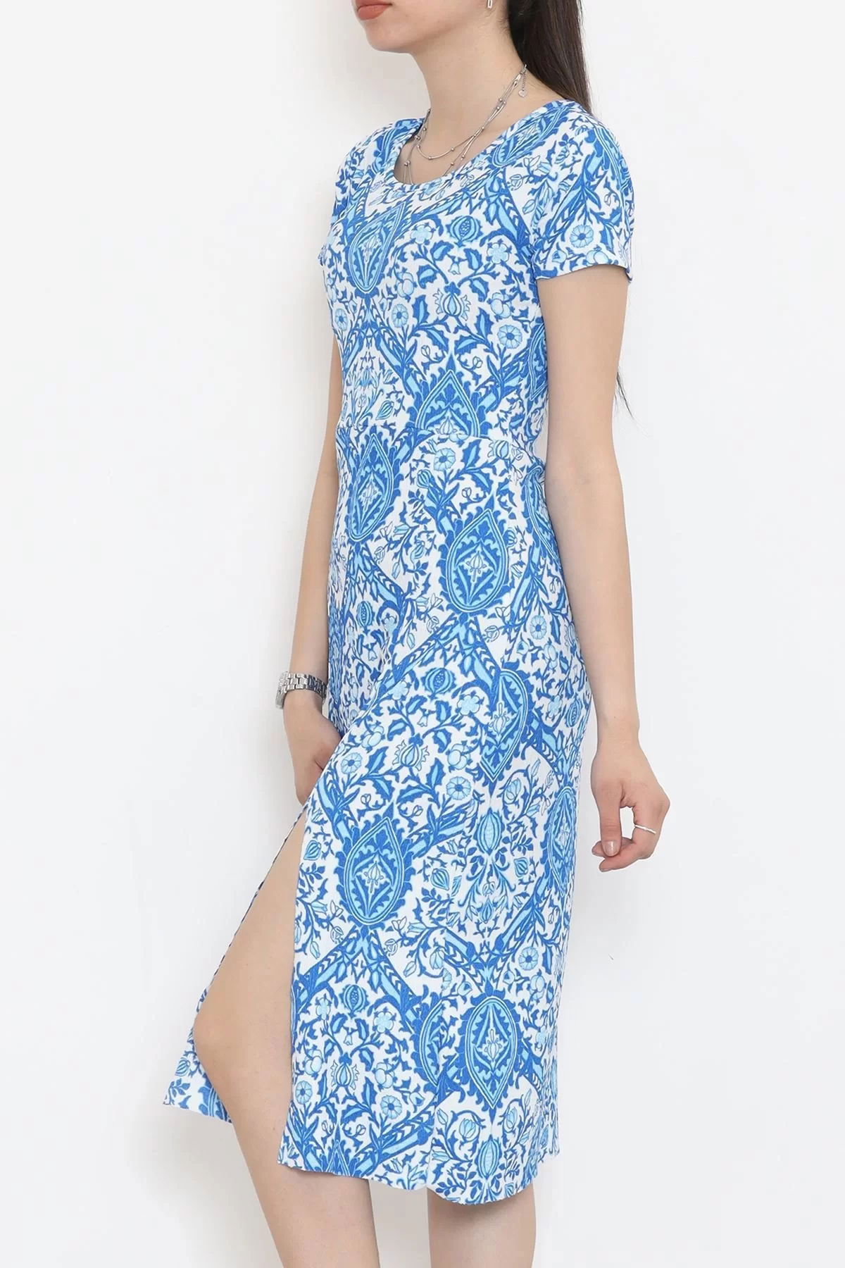 Crew Neck Floral Slit Dress Maviekru - 18327.555.