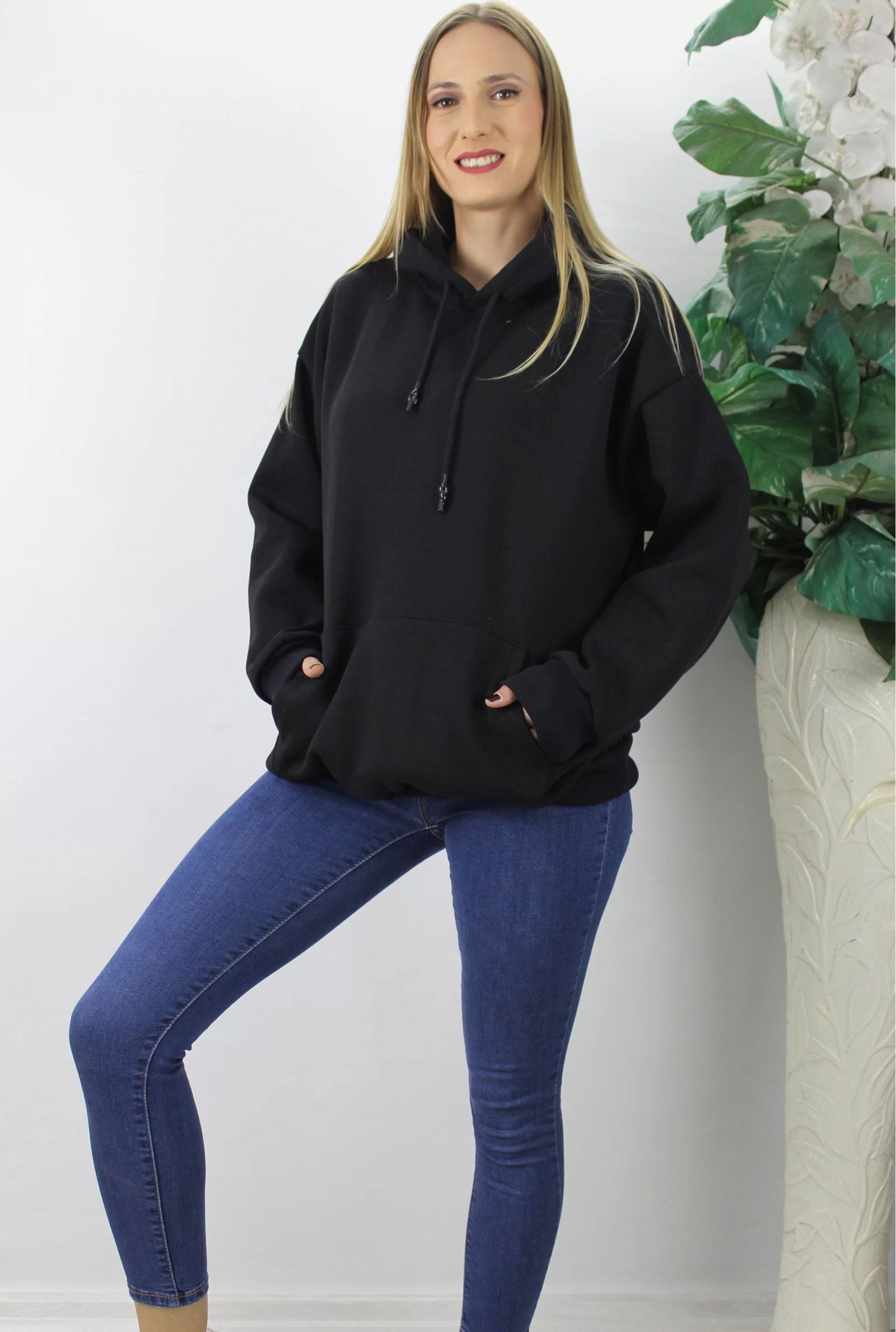 Three Yarn Hooded Sweat Black - 2410.2022