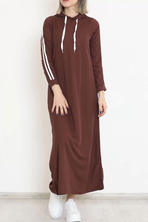 Hooded Stripe Detailed Dress Coffee - 10005.1778.