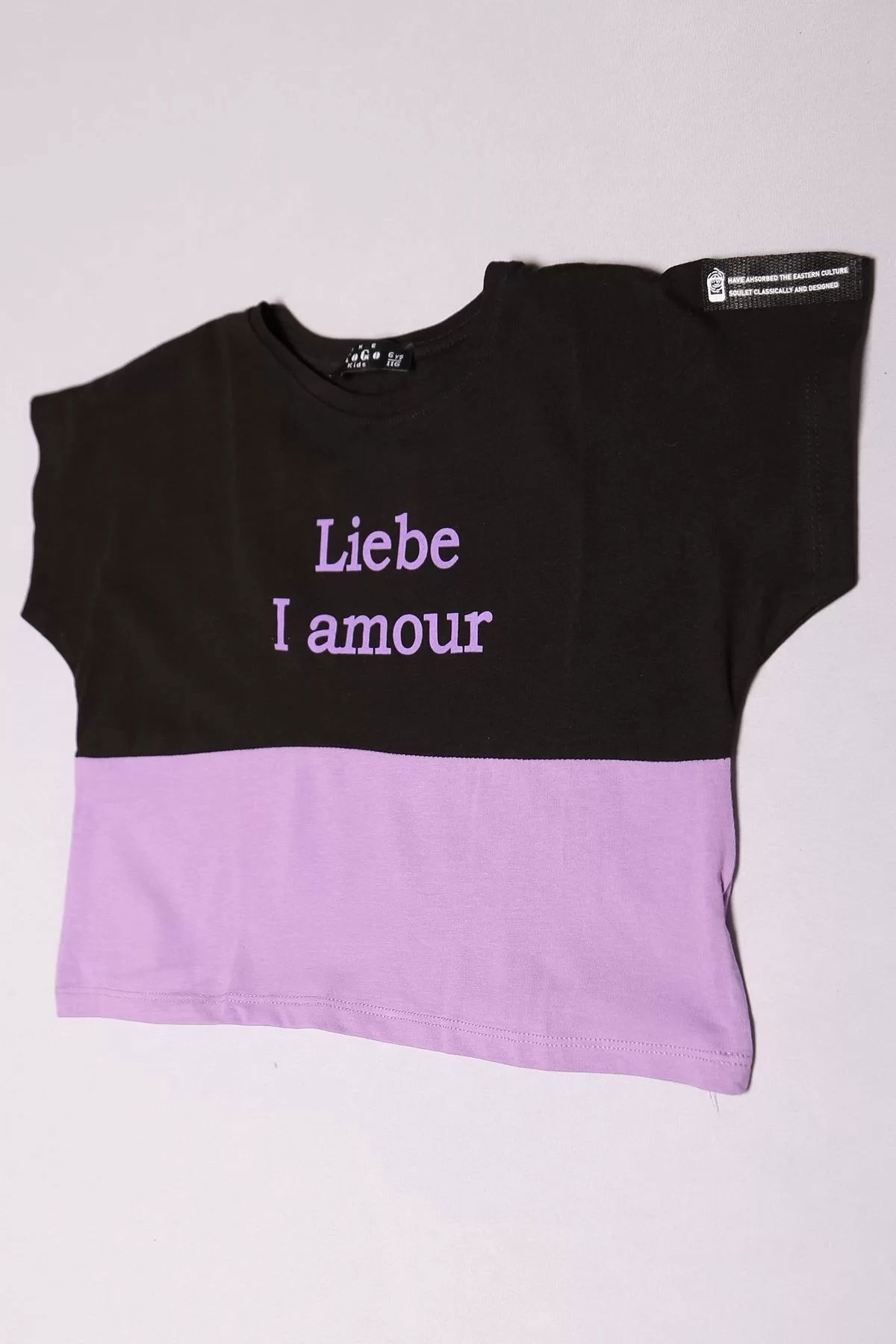 6-9 Years Printed Crop Kids T-Shirt Black and Lilac - 18086.1567.