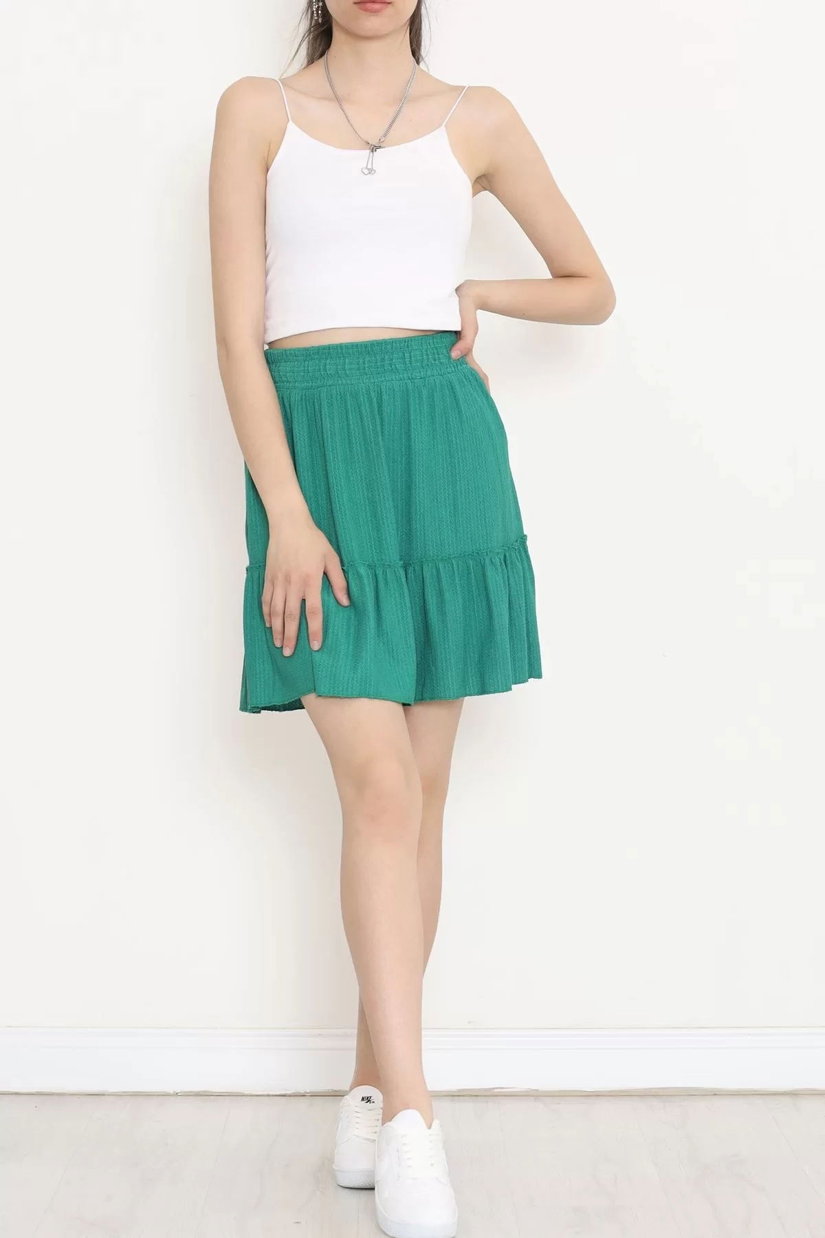 Pleated Ruffled Flared Skirt Green - 16559.631.