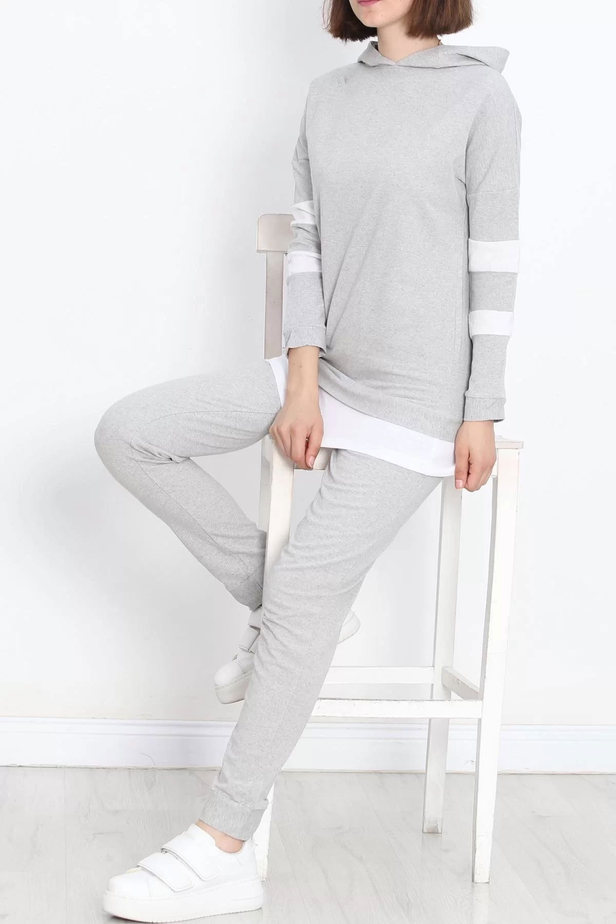 Stripe Detailed Tracksuit Set Gray - 20340.1778.