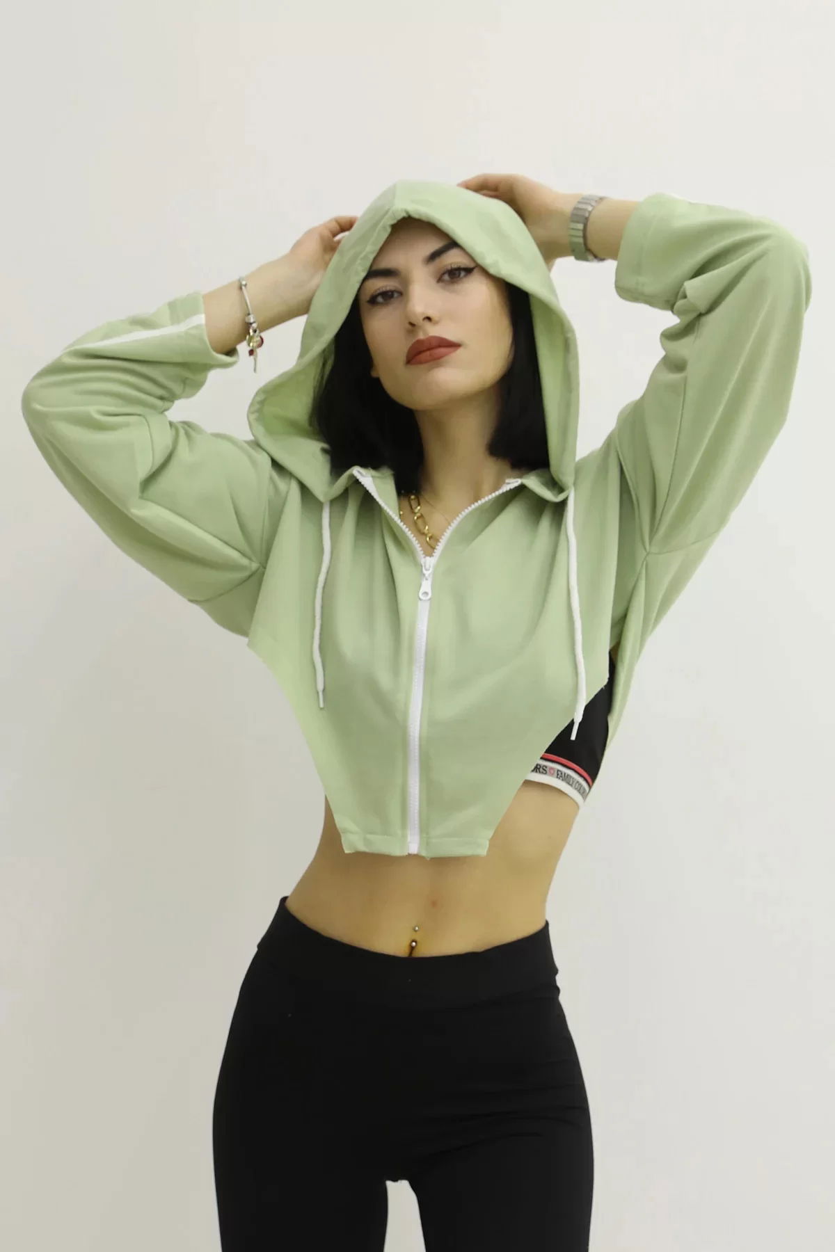 Hooded Side Decollete Sweat Green - P-019669