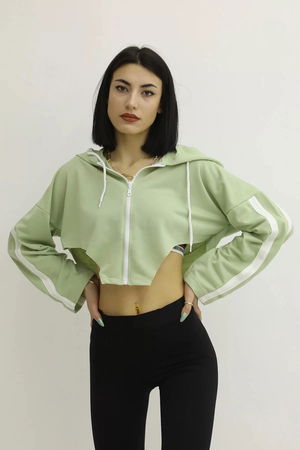 Hooded Side Decollete Sweat Green - P-019669