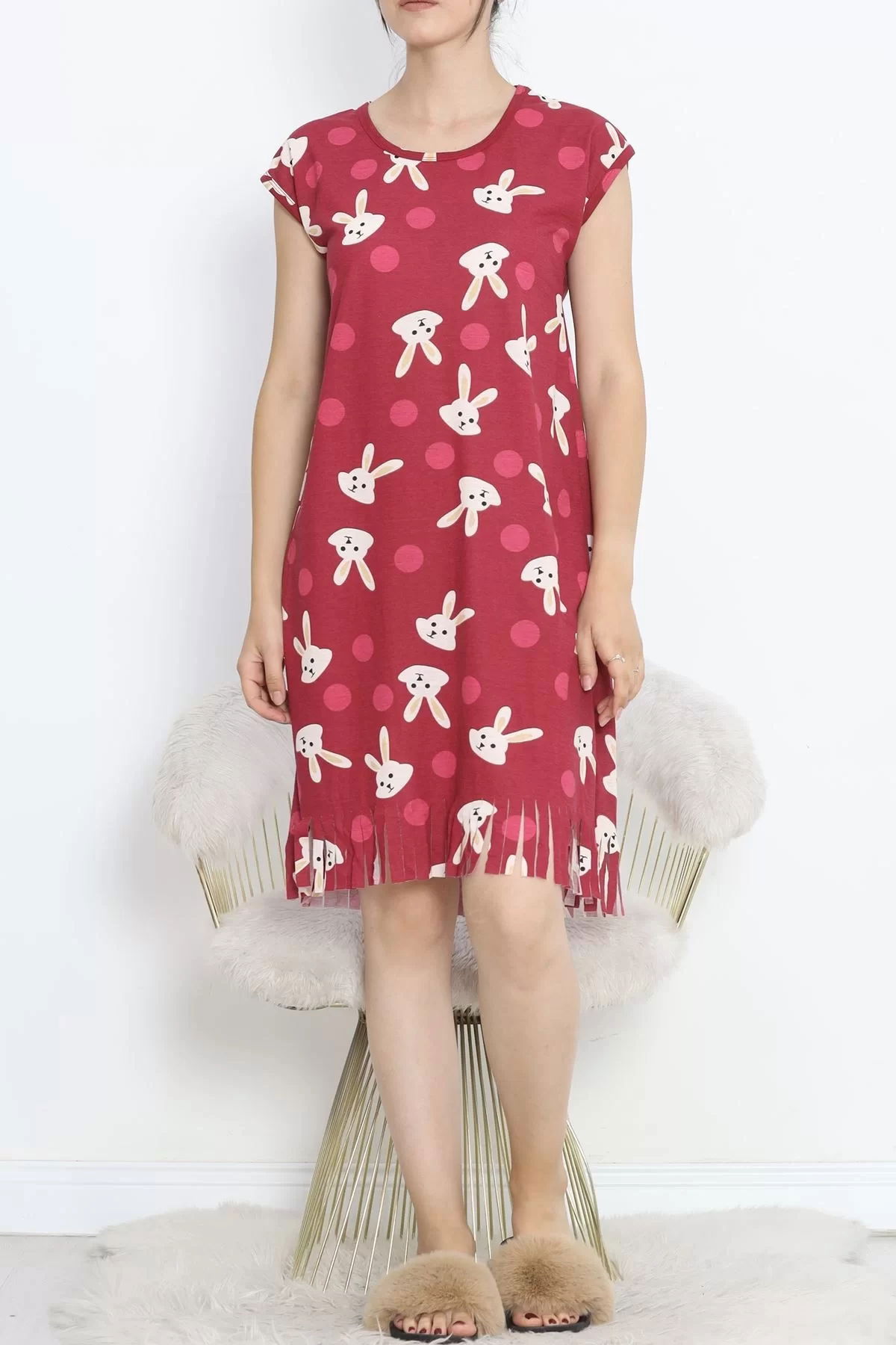 Printed Rotation Tasseled Dress Light Burgundy - 263.1287.