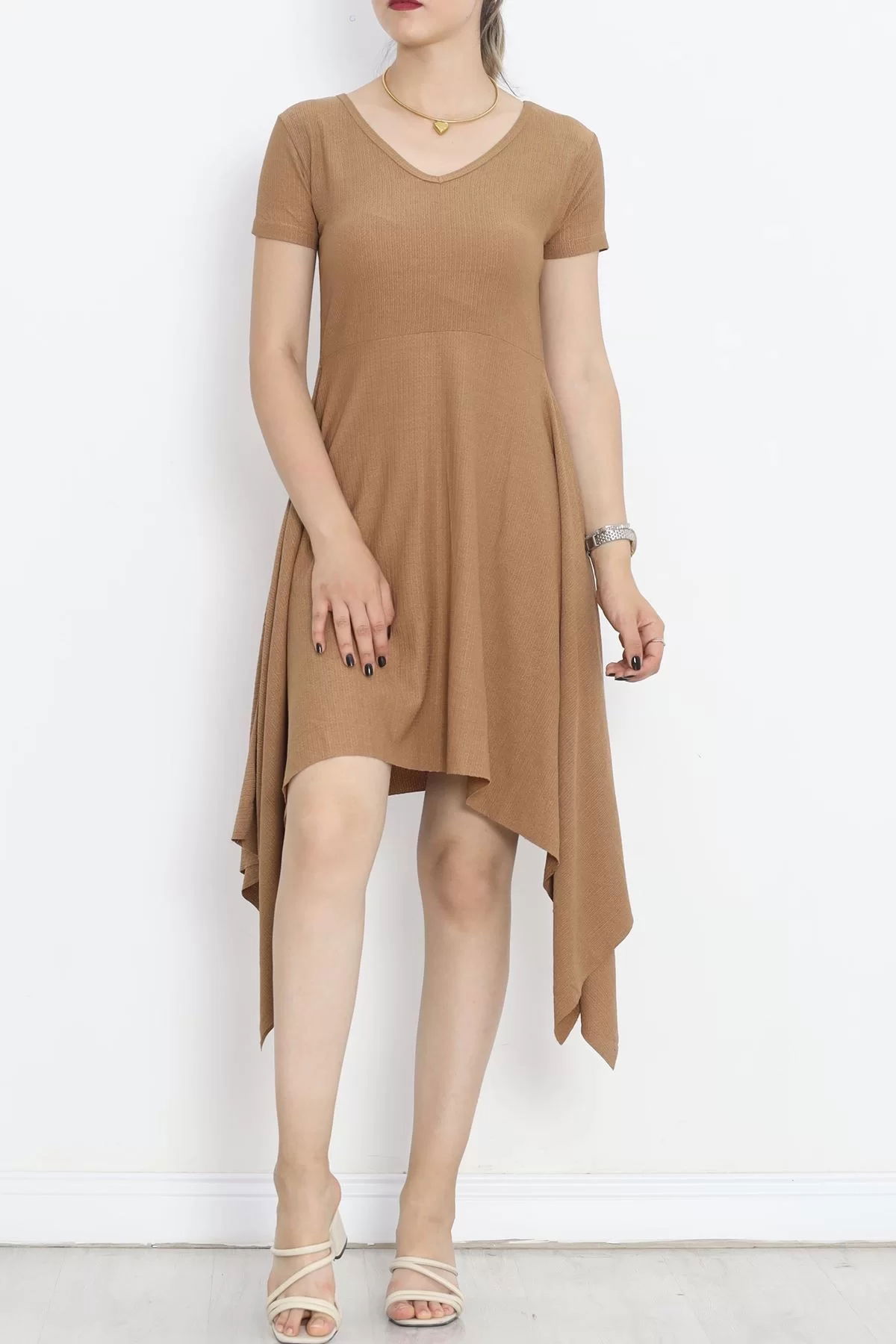 V Neck Dress Light Brown - 18728.701.