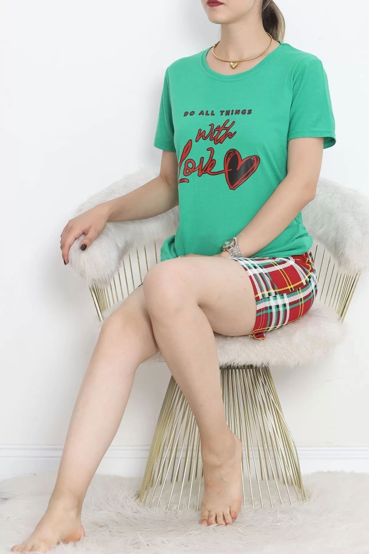 Patterned Shorts Set Green-Red - 15280.1773.