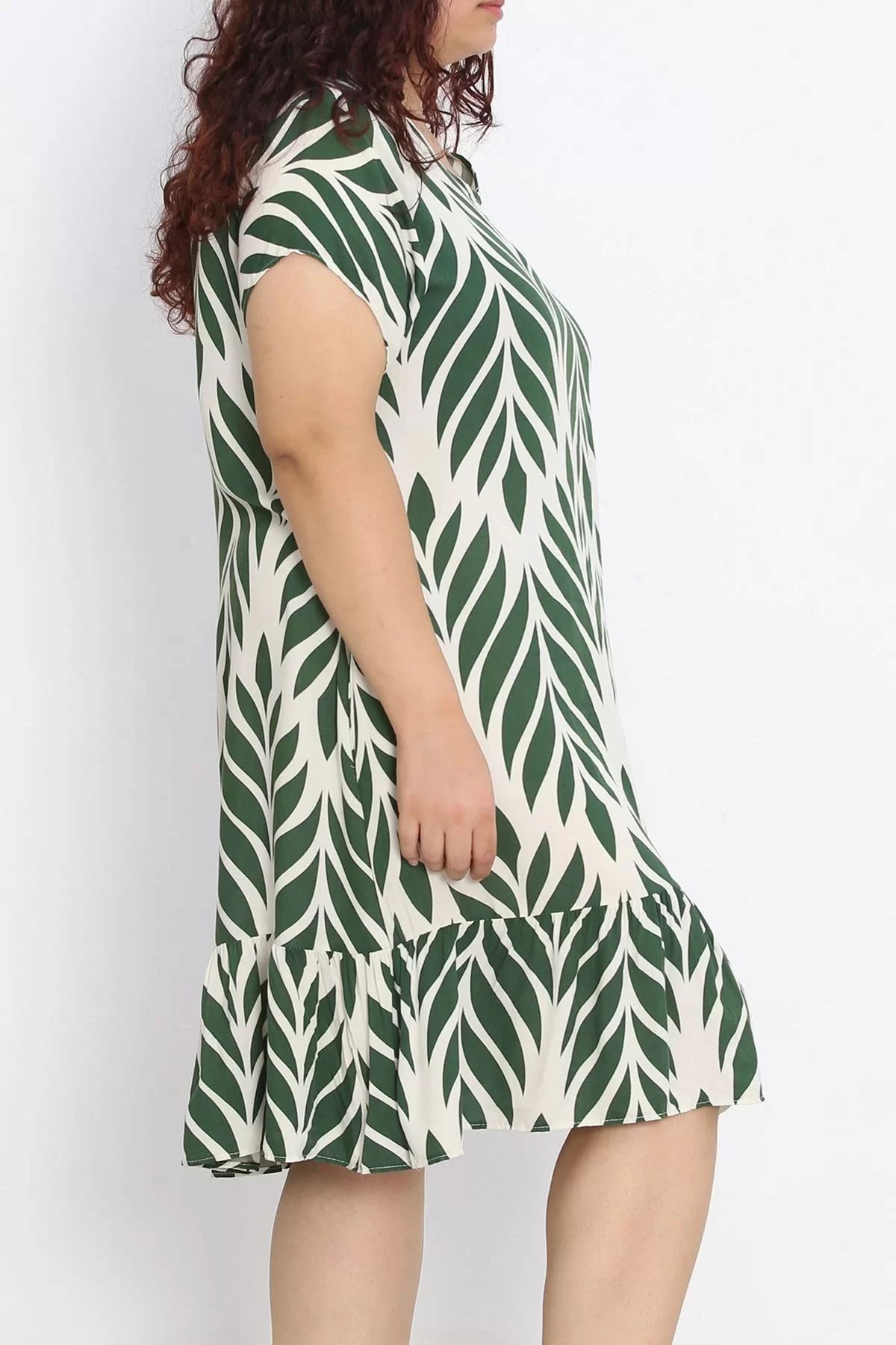 V Neck Ruffle Dress Green - 152394.701.