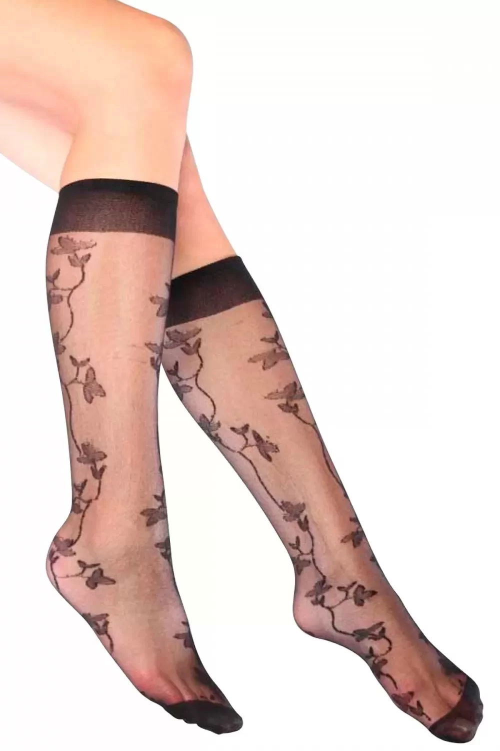 Ivy Patterned Knee High Women's Socks Black - Lks0309.5