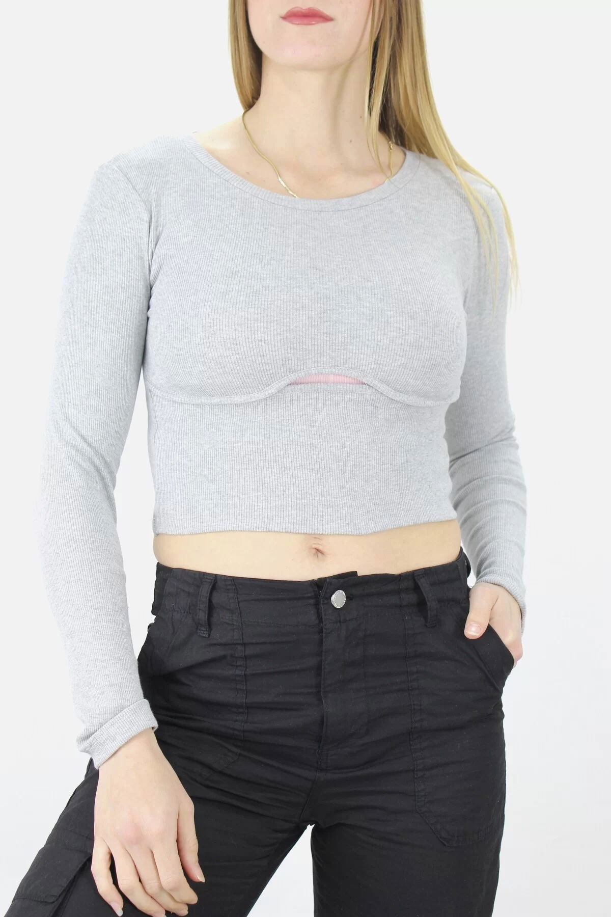 Camisole Blouse Gray with Window in the Navel - 138.650