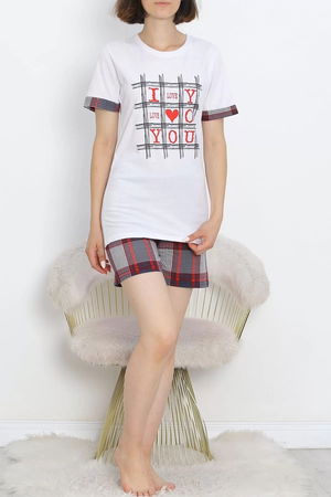 Short Sleeve Shorts Pajama Set White and Black - 18956.1567.