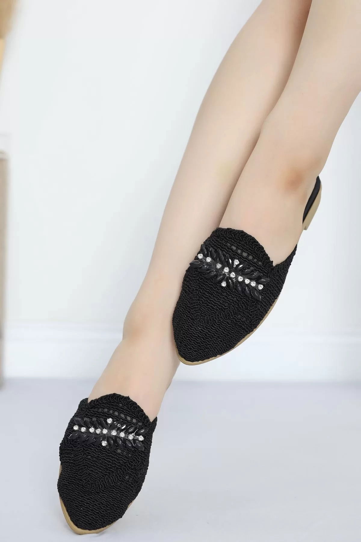 Tricot Slippers with Stones Black - 20041.1846.