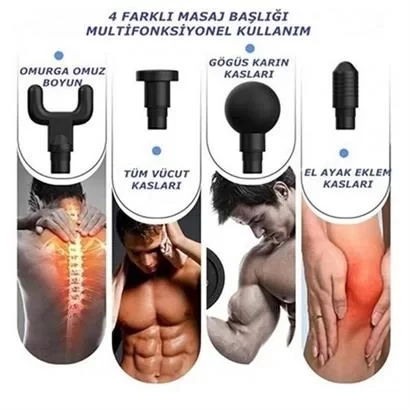 Tufeyo 4 Heads 6 Level Speed Adjustable Percussion Muscle Kneading Vibrating Massage Gun Tool