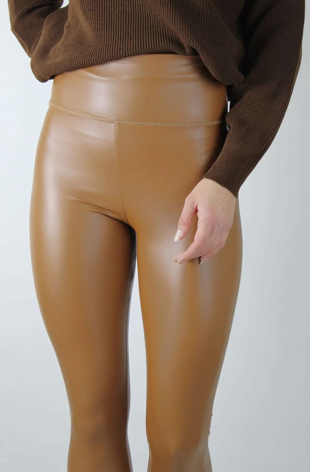 Shirred Leather Leggings Tan - 1511.110