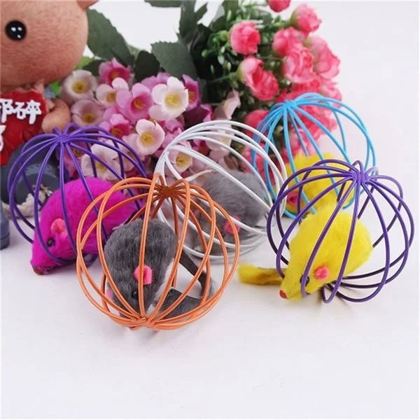 Tufeyo Colorful Metal Cage Plush Mouse Cat Dog Toy Play Ball 6 Cm