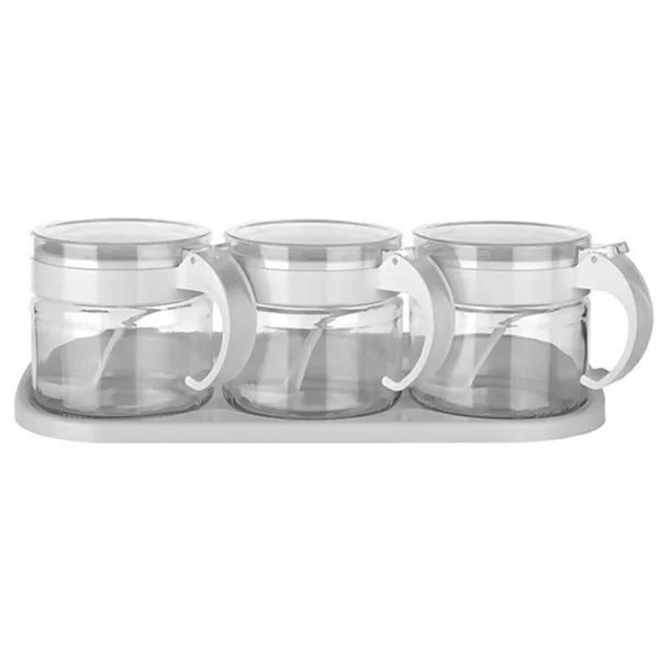 Tufeyo white 3-Piece Standing Glass Airtight Spice Rack Set with Lid and Spoon Kc-386