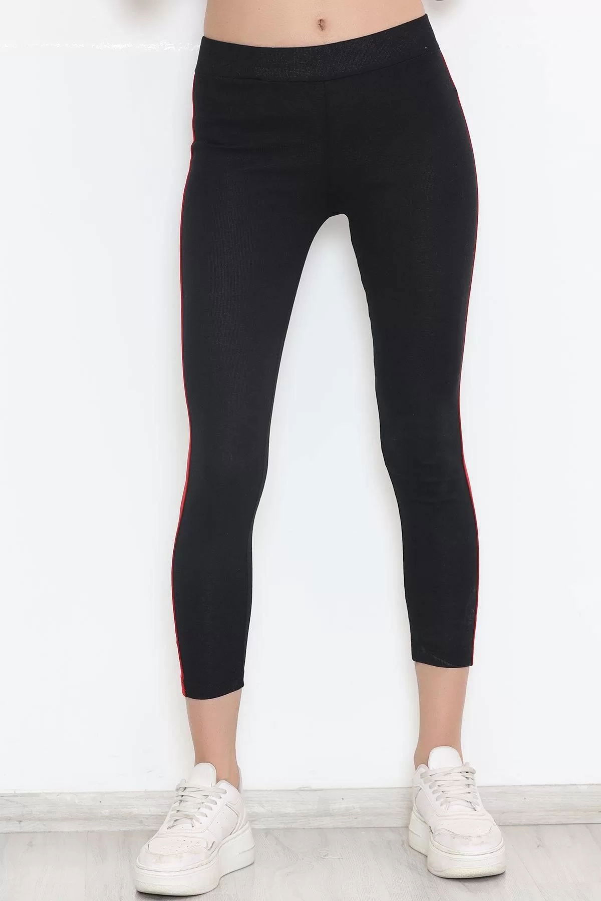 Single Stripe Ribbed Leggings BlackRed - 10293.1567.