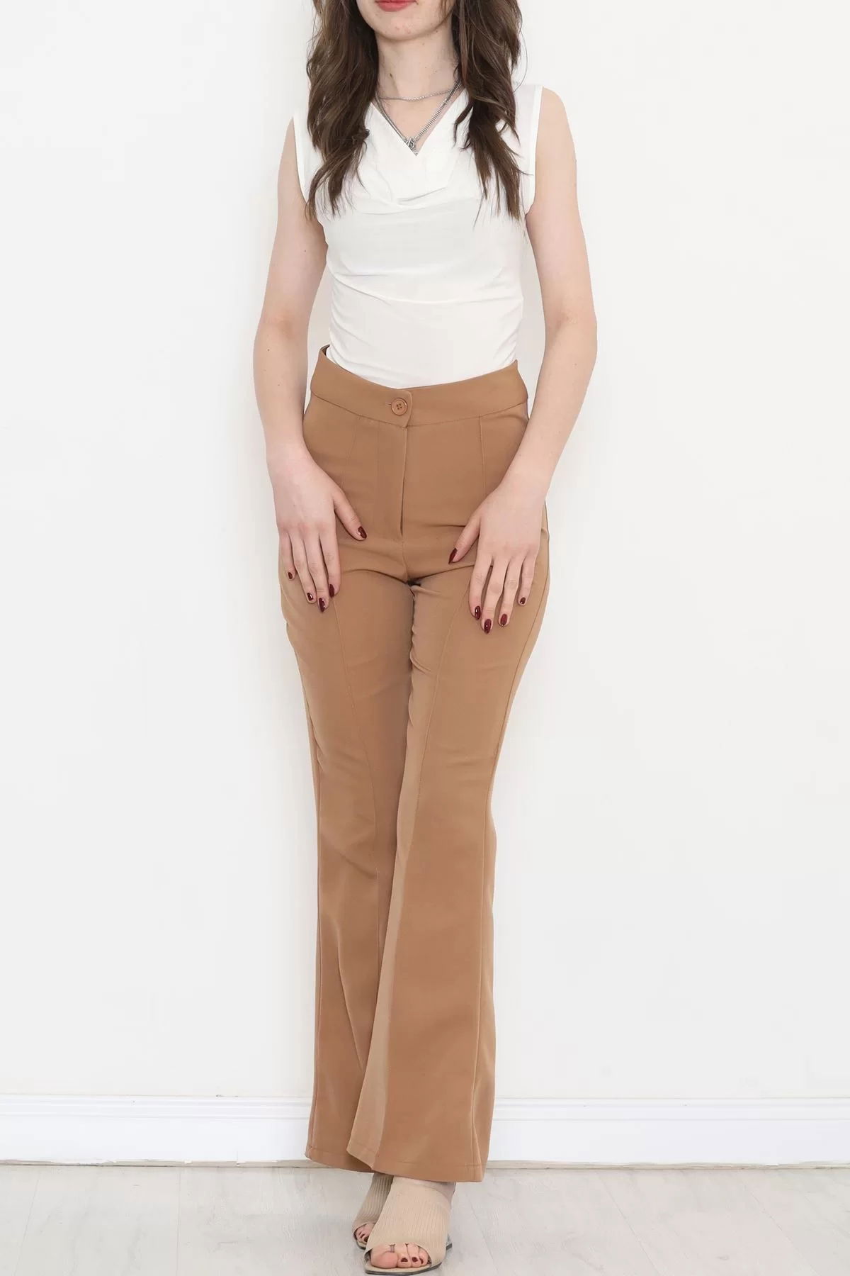 Front Striped Palazzo Pants Sütlükahve - 24201.683.