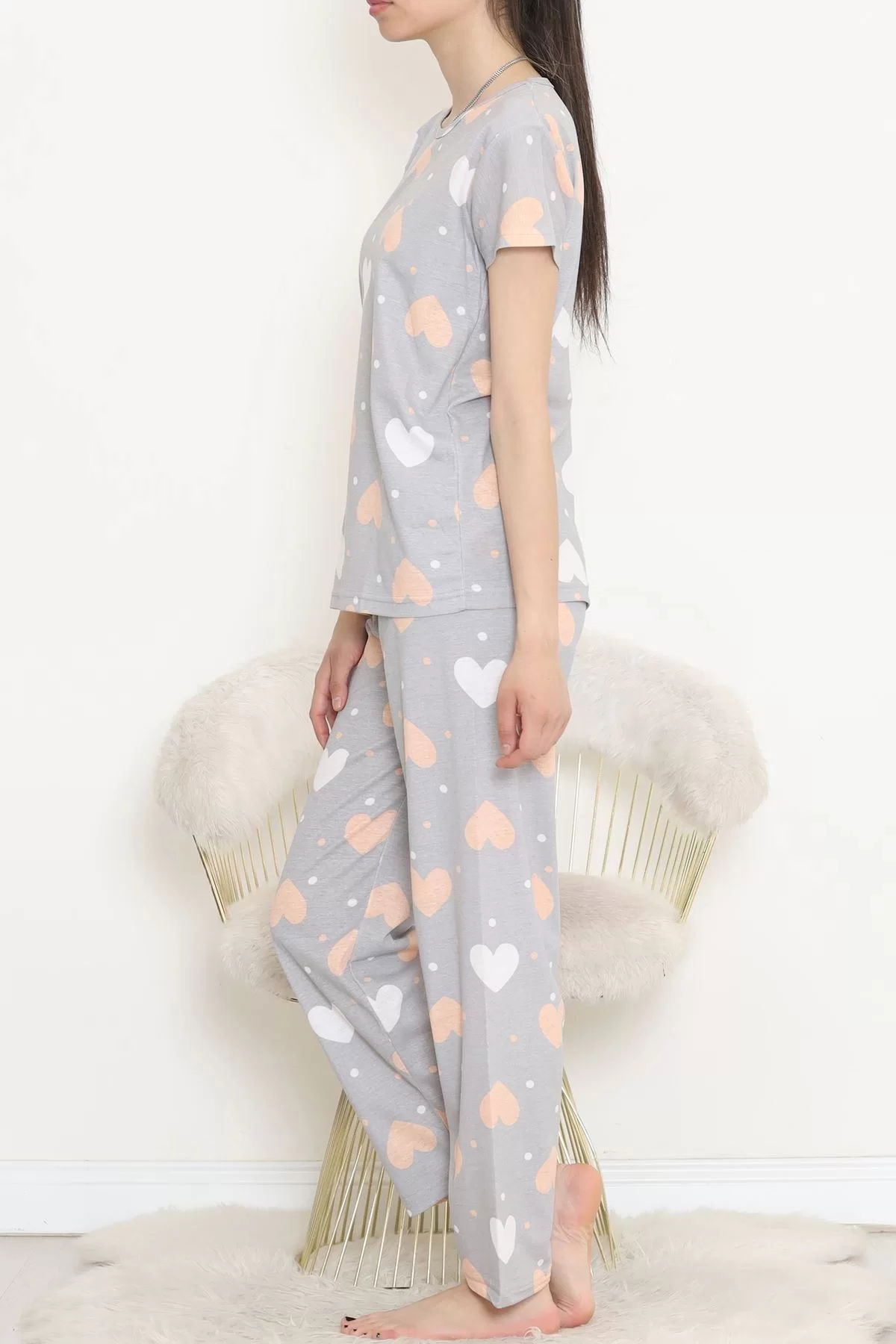 Patterned Pajama Set Gray Duvet - 130.1287.