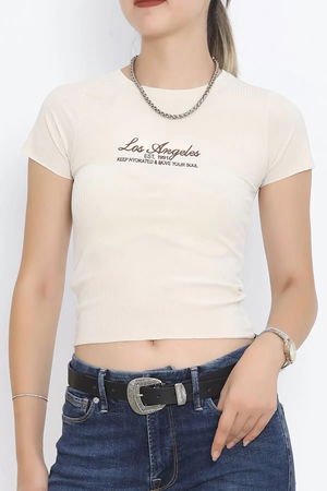 Embroidered Fitted T-shirt Beige - 18890.1247.