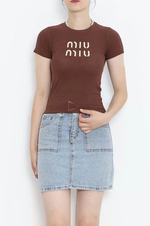 Embroidered Crop T-shirt Coffee - 18886.1247.