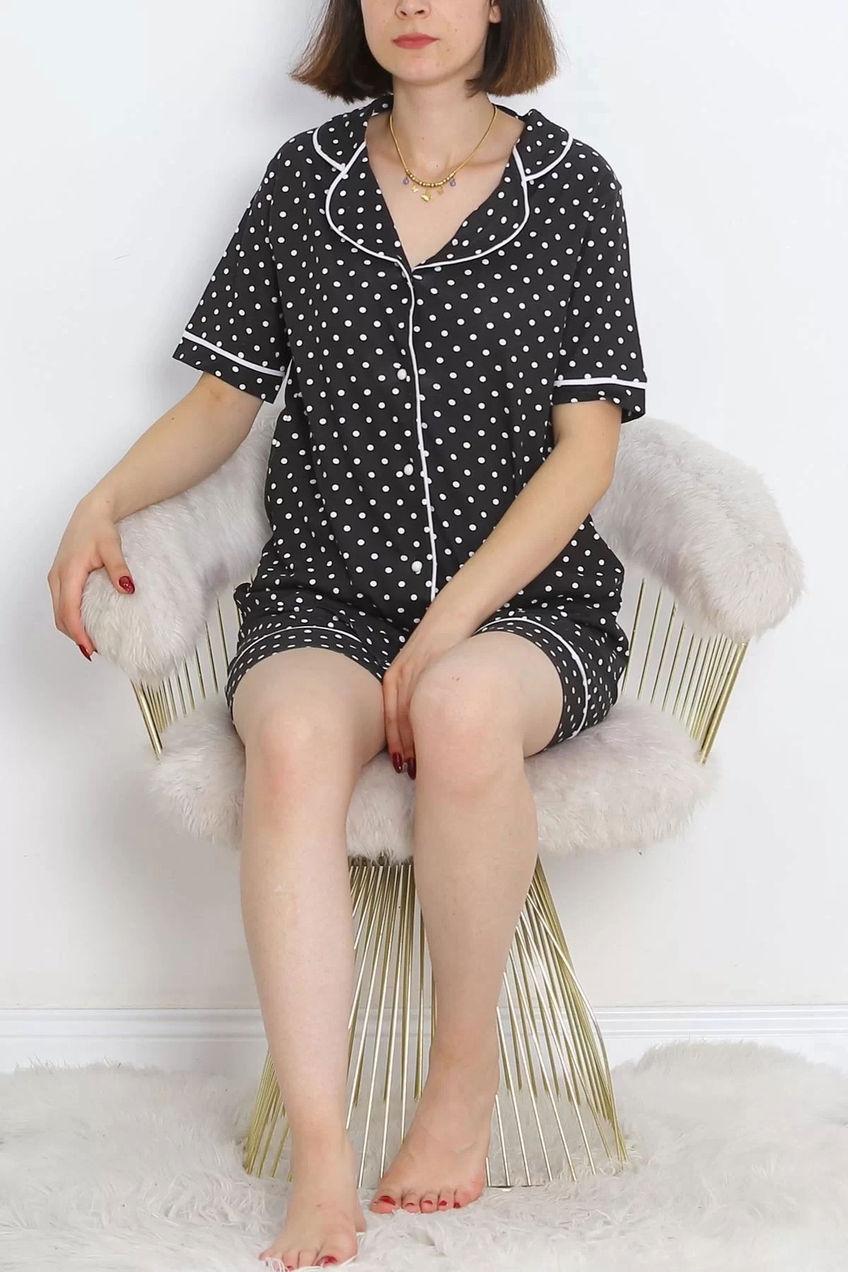 Buttoned Shorts Pajama Set Dotted Black - 18944.1567.