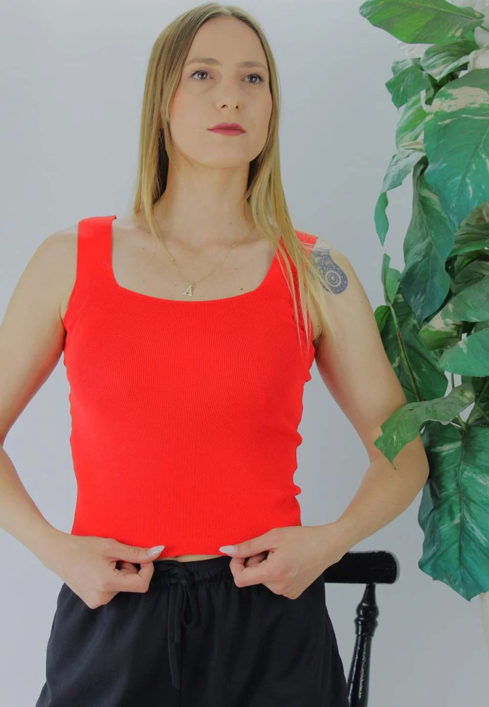 Square Neck Sweater Tank Red - Lks1230.28