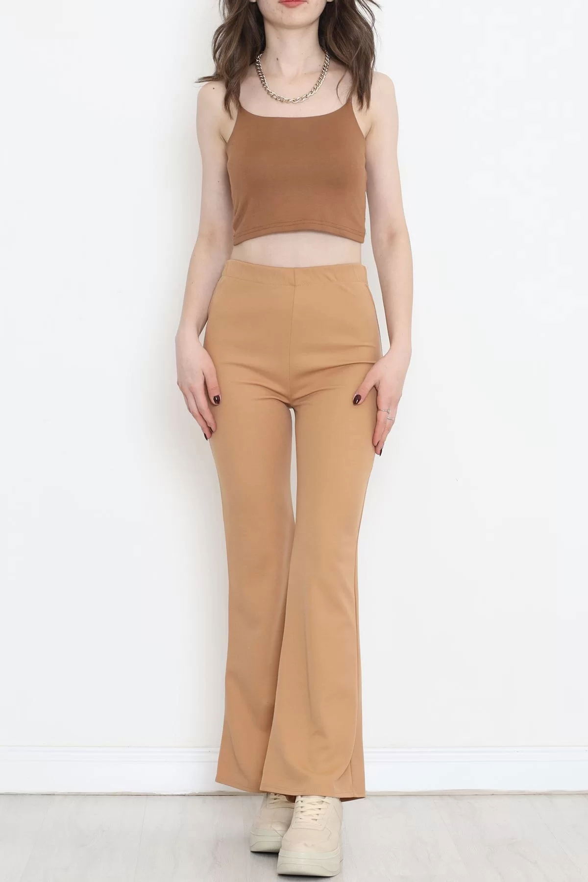 Flared Crepe Crepe Leggings Trousers Sütlükahve - 152426.1778.