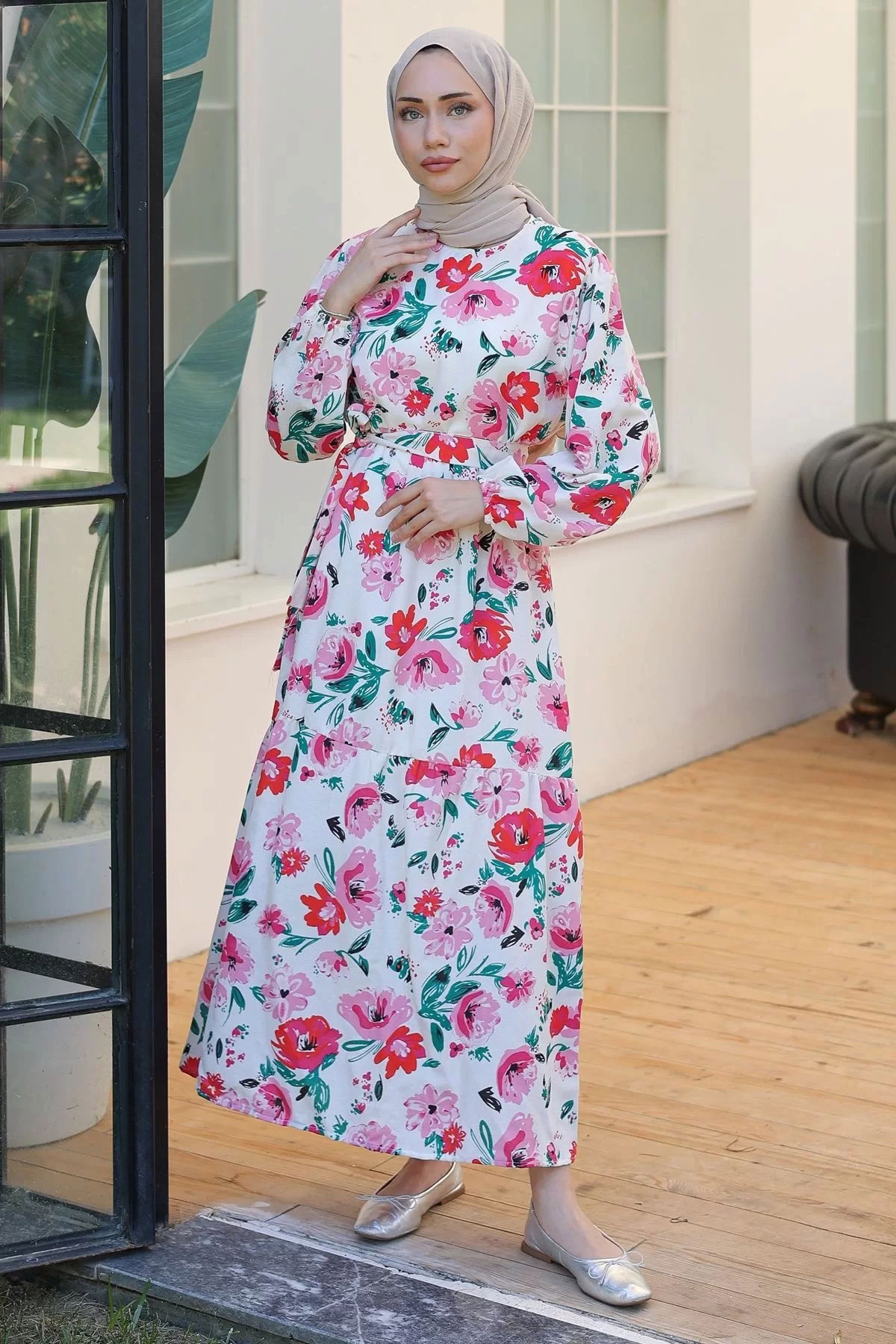 Layered Patterned Linen Dress Pink - 19157.1778.