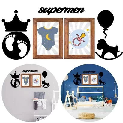 Tufeyo Deco103 Supermen Decorative Wall Ornament Table Accessory Wood Design Gift Board Sticker Set