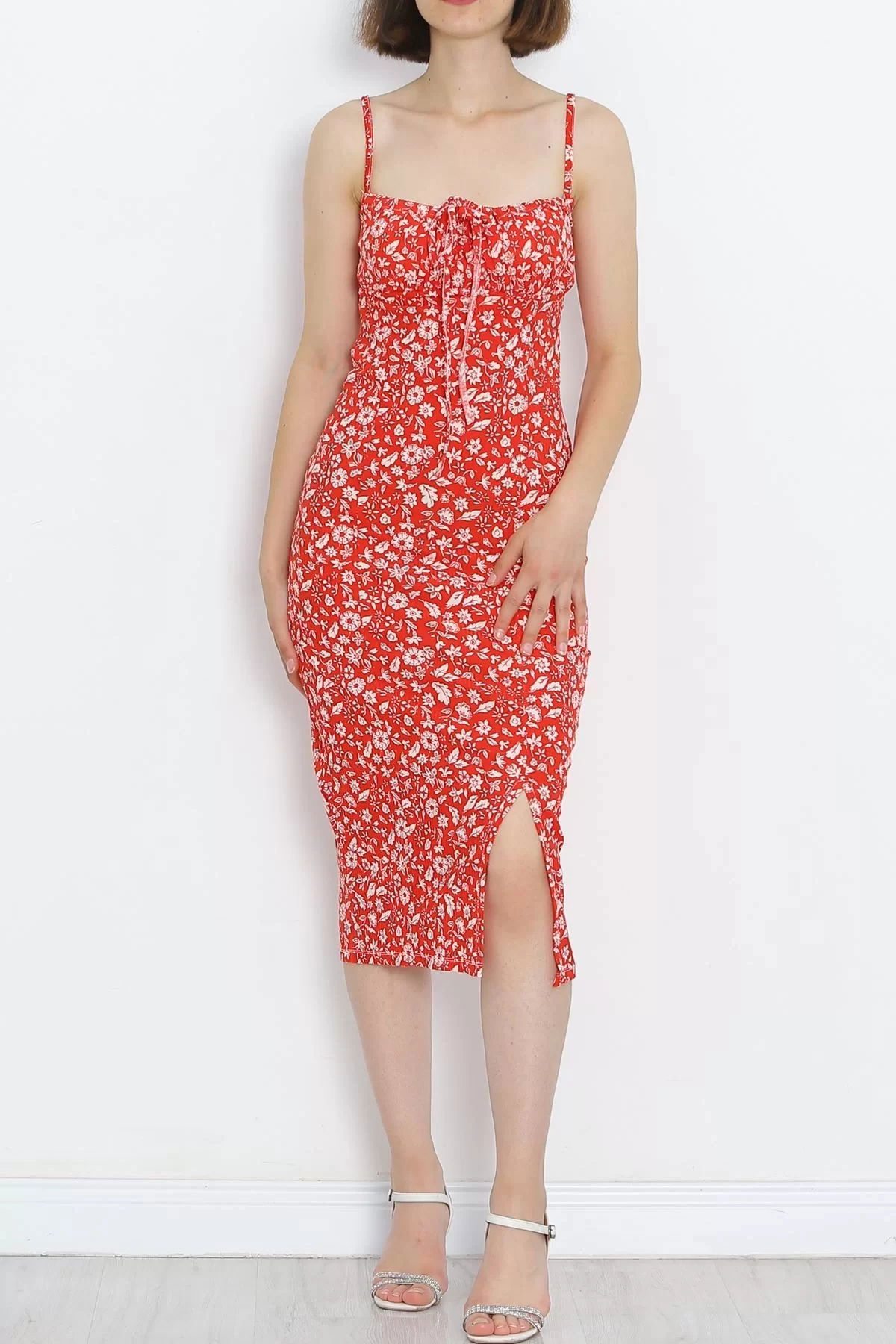 Strappy Patterned Dress Red Floral - 650.1247.