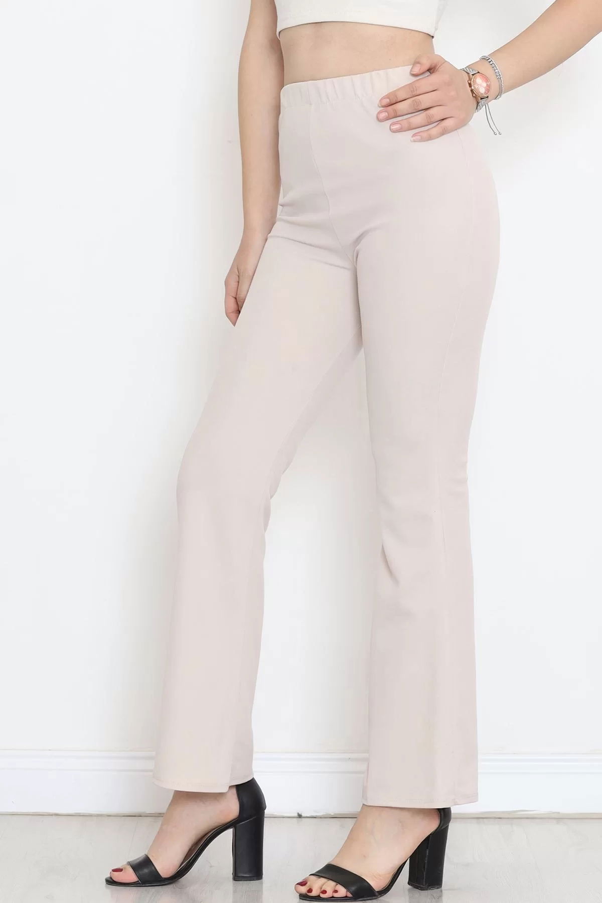 Flared Crepe Crepe Leggings Pants Stone - 152426.1778.