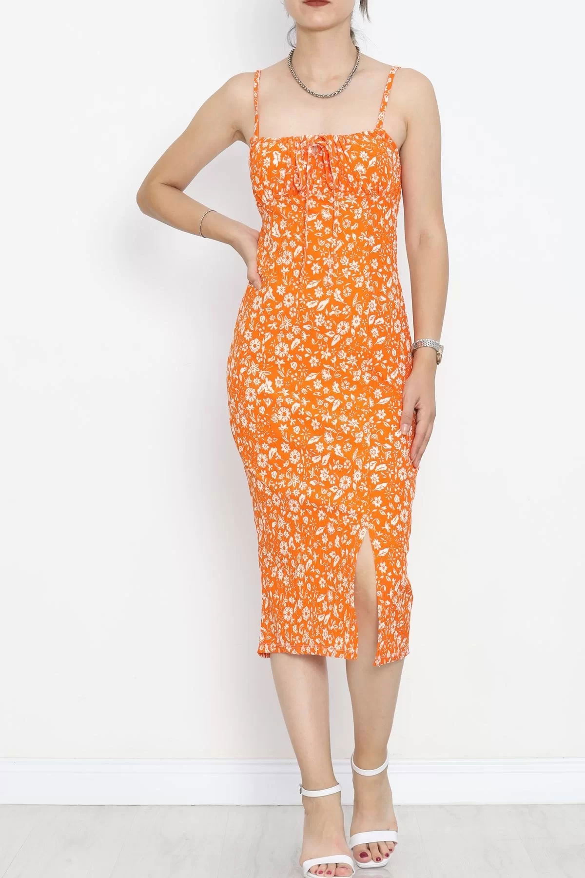 Strappy Patterned Dress Orange Floral - 650.1247.