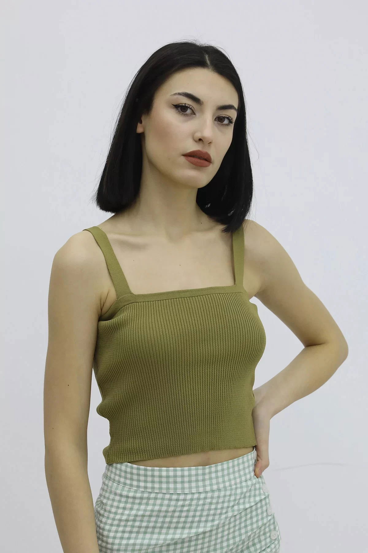 Strappy Tricot Bustier Khaki - P-019917