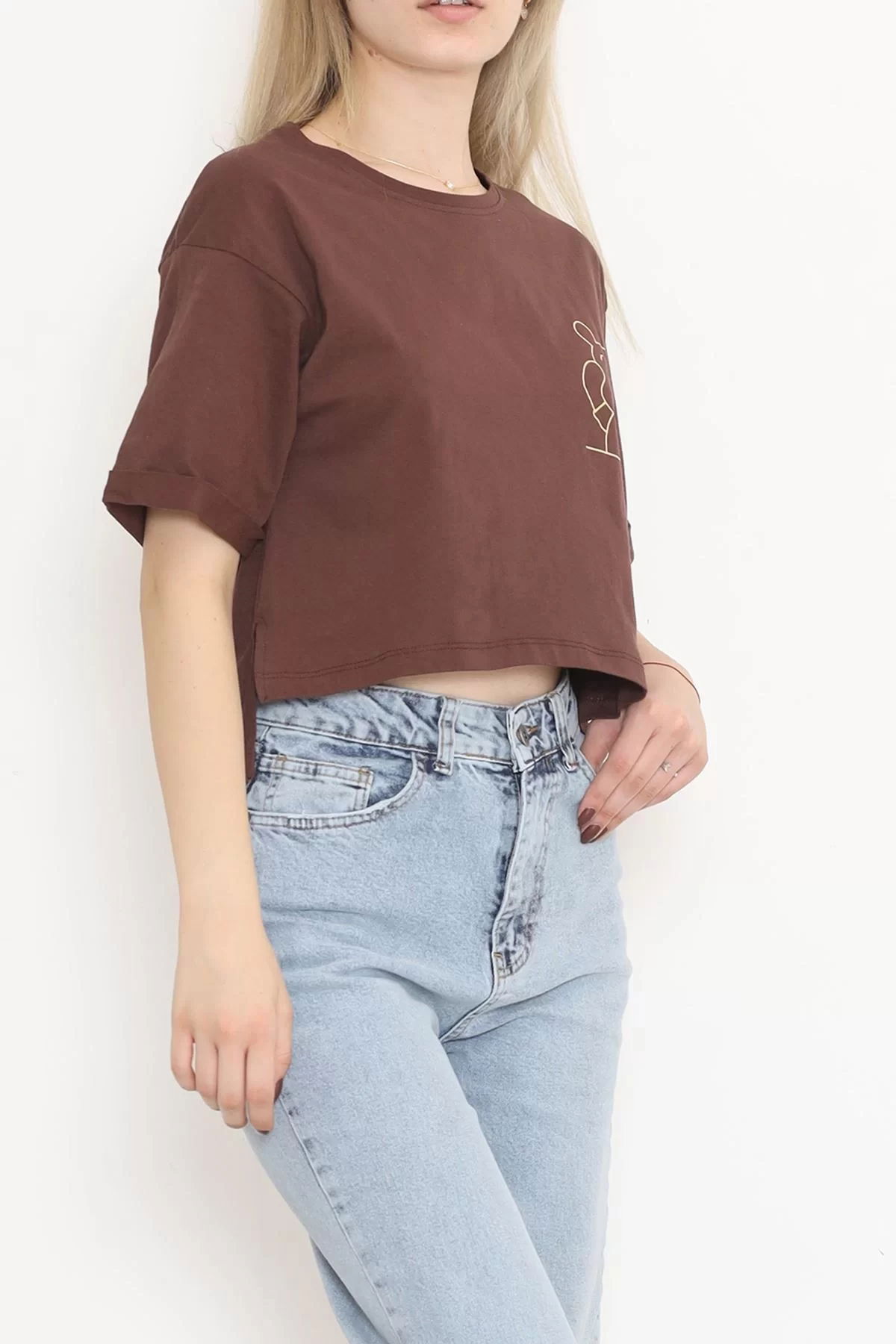 Printed Crop T-shirt Coffee - 16491.1567.