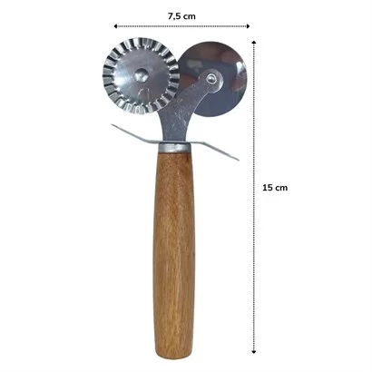 Tufeyo Wooden Handle 2 Pcs Dough Cutting Roulette Straight And Wavy Pizza Pie Cutter Apparatus