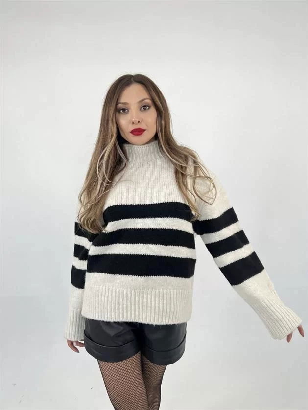 3941 Striped Raidon Pullover-cream-black