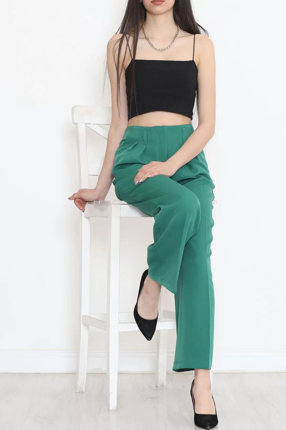 Palazzo Pants with Waist Cuffs Green - 20856.683.