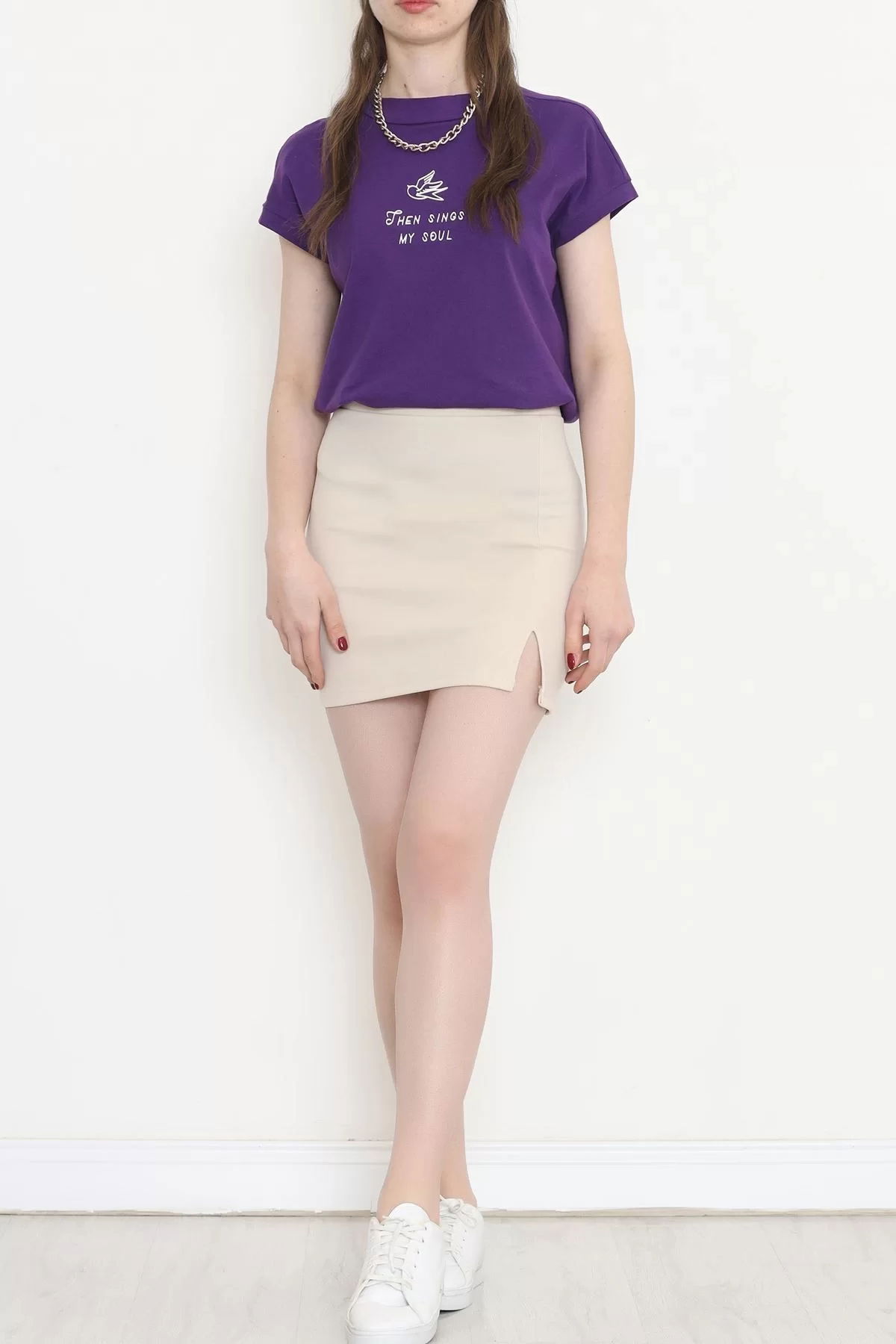 Mini Skirt with Slits Beige - 16435.1778.