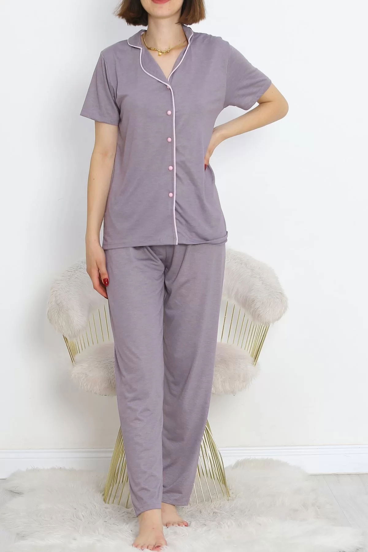 Short Sleeve Polyviscose Suit Mink - 707.1287.