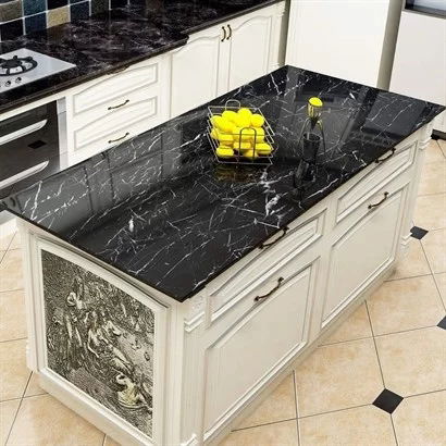 Tufeyo Marble Pattern Table Countertop Kitchen Waterproof Adhesive Foil Sticker Black 5x0.6m