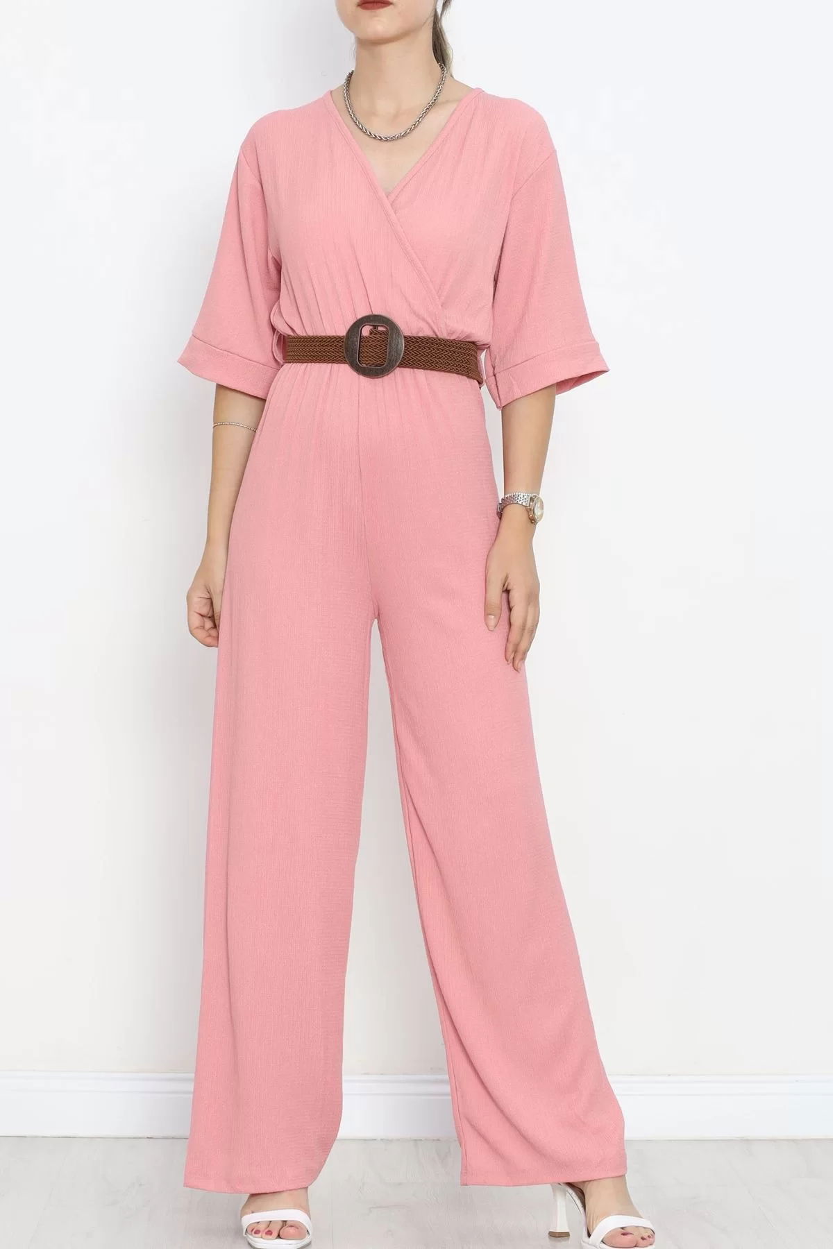 Wicker Belted Burümcük Jumpsuit Rose Currant - 10010.1567.